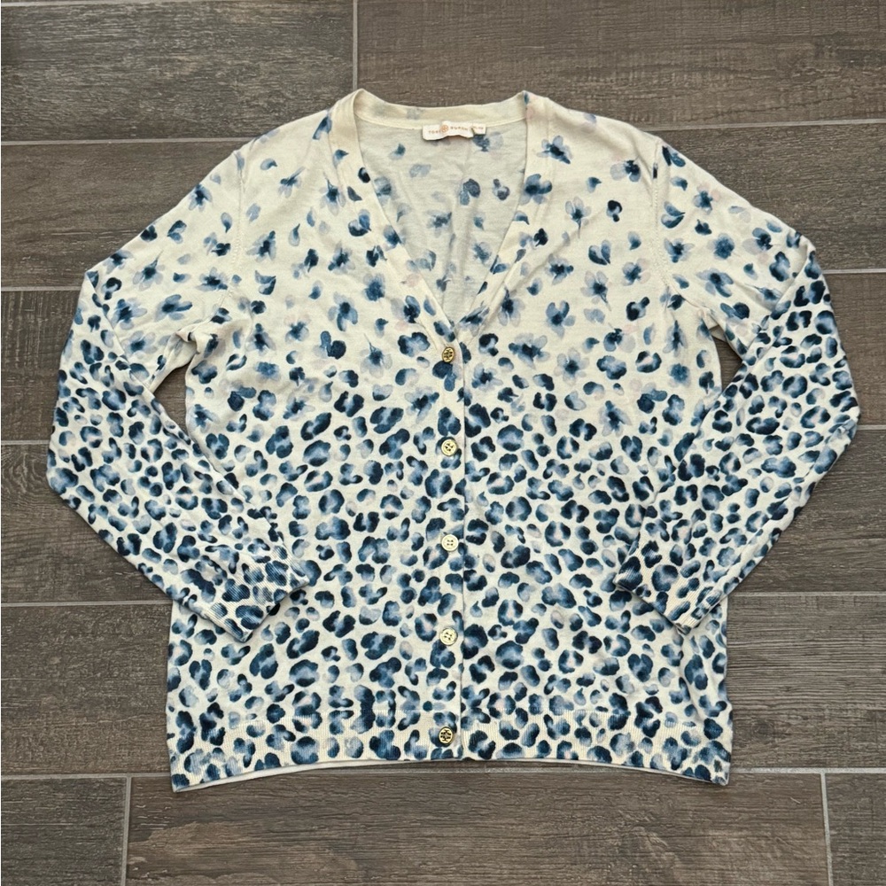 Tory Burch Floral and Leopard Wool Cardigan